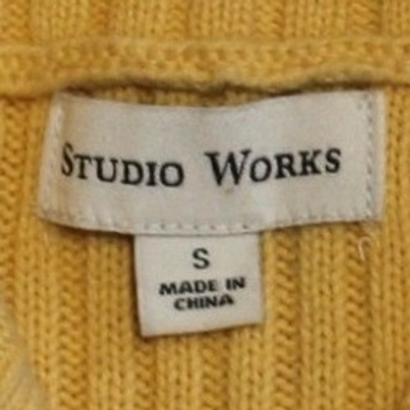 Studio Works $48 Small Golden Yellow Cable Knit Shawl‎ Collar Pullover Sweater - Picture 2 of 12